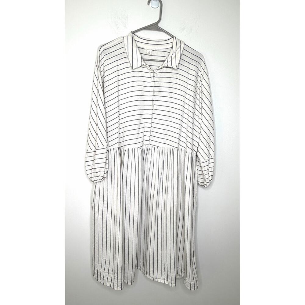 Caslon Stripe Long Sleeve Linen Blend Shirt Dress Sz XL Shift Neutral Minimalist